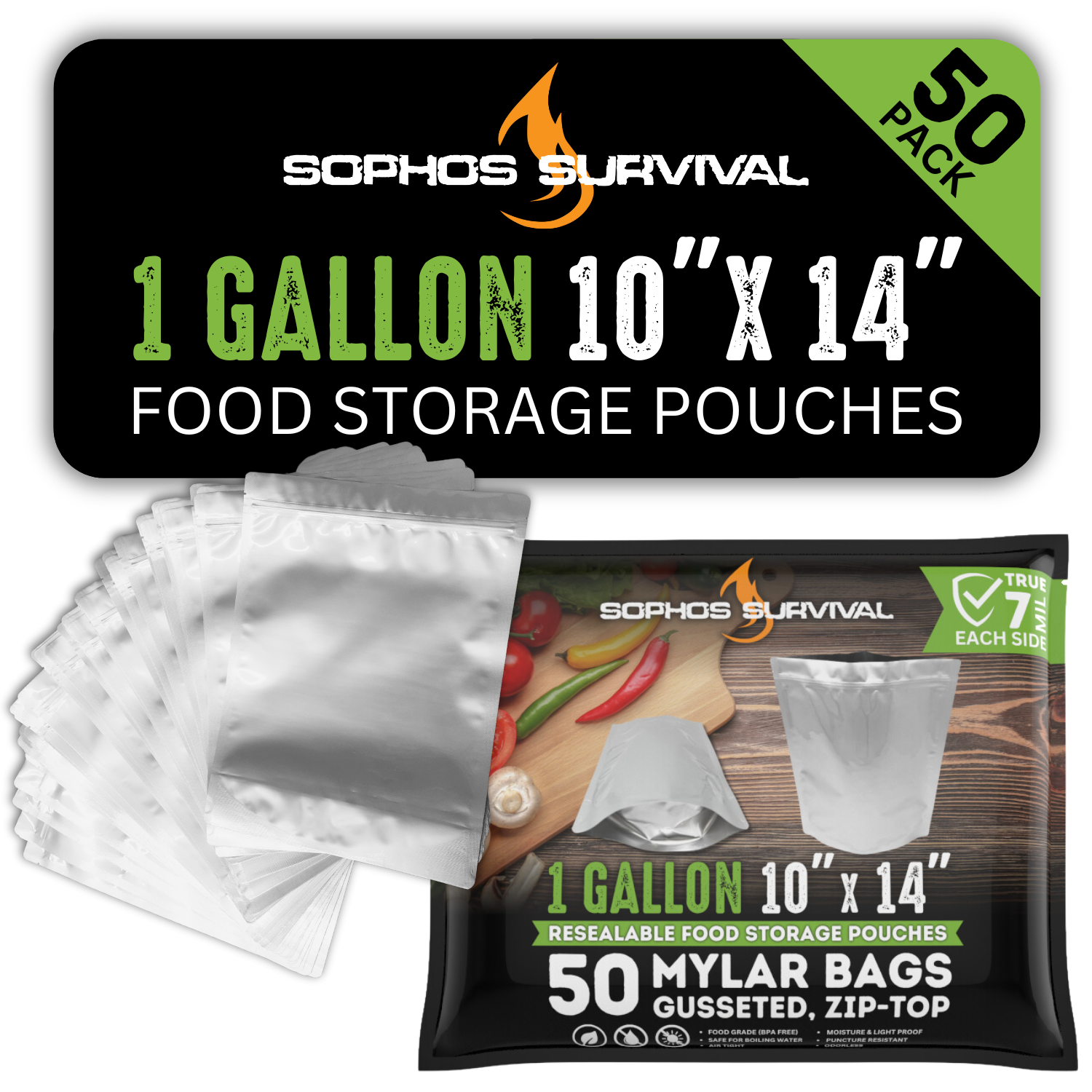 Mylar Bags | 7-Mil, Stand Up, Zip-Top (pack of 50)