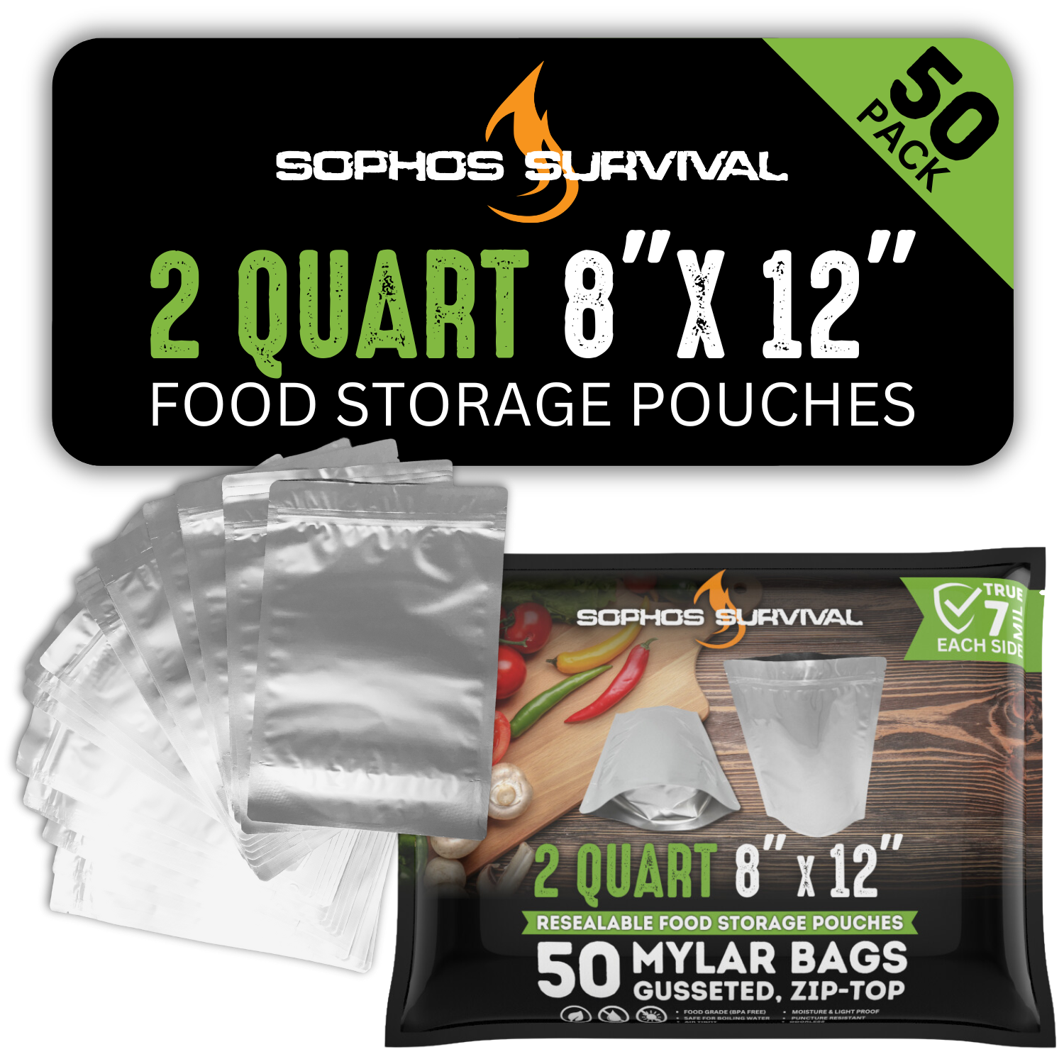 Mylar Bags | 7-Mil, Stand Up, Zip-Top (pack of 50)