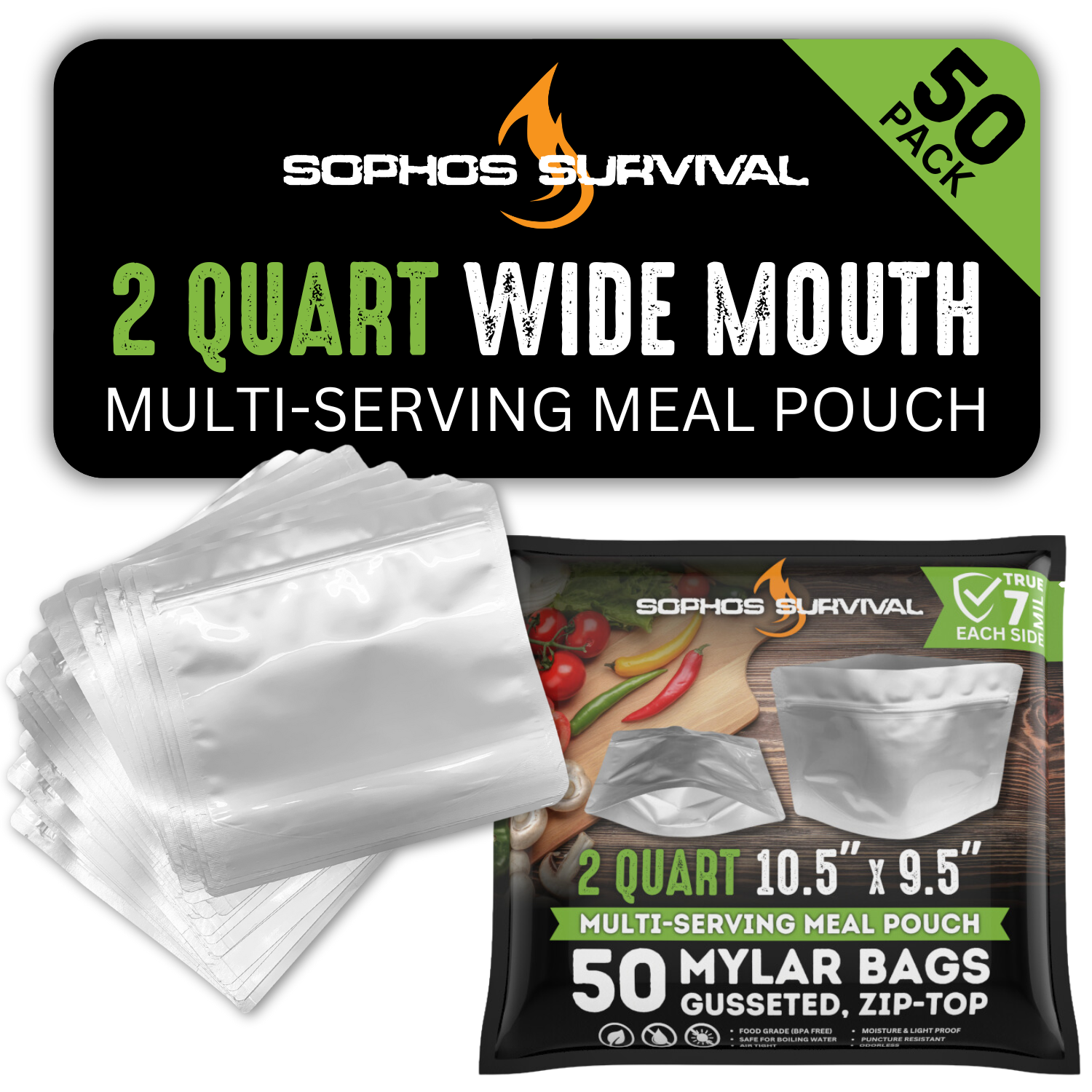 Mylar Bags | 7-Mil, Stand Up, Zip-Top (pack of 50)