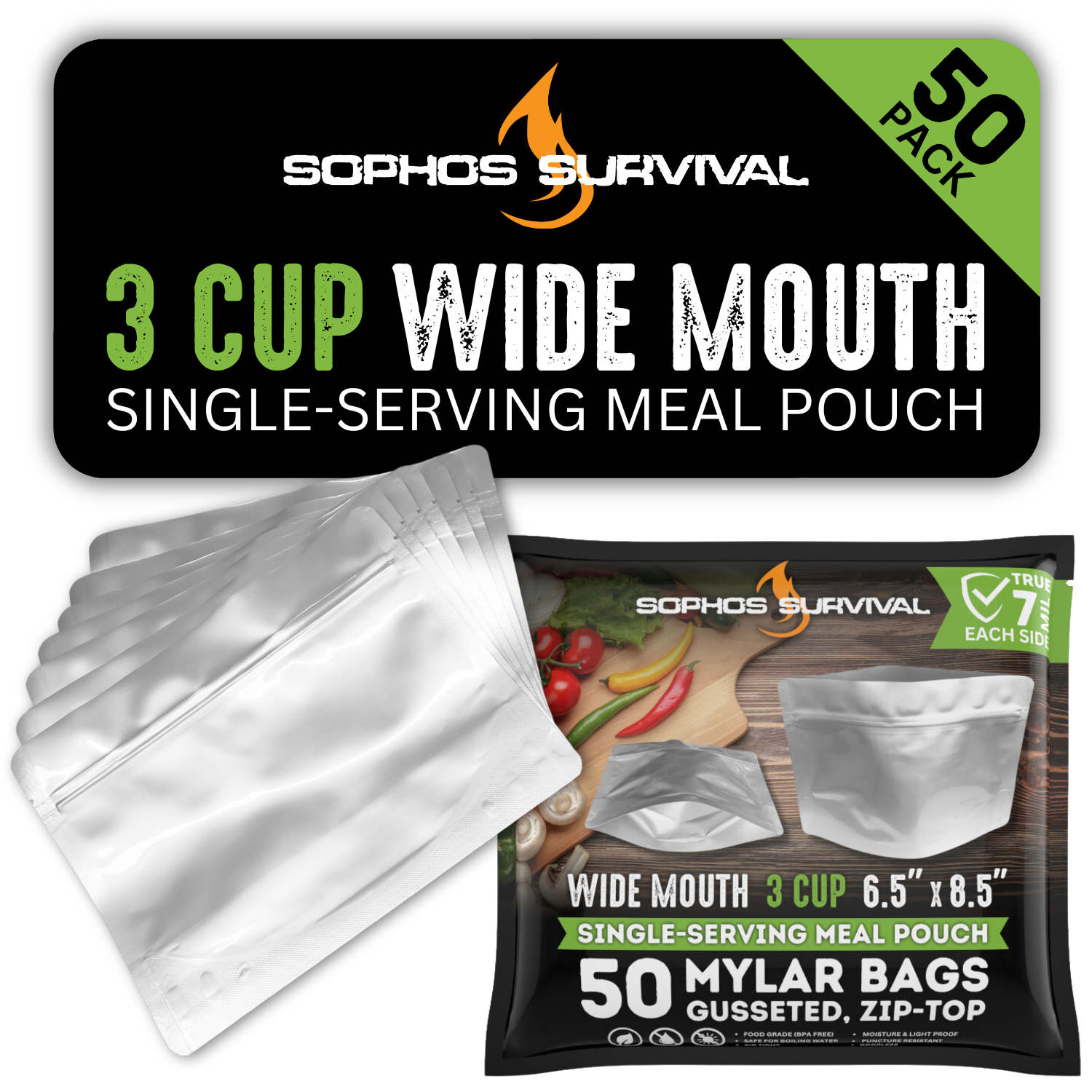 Mylar Bags | 7-Mil, Stand Up, Zip-Top (pack of 50)