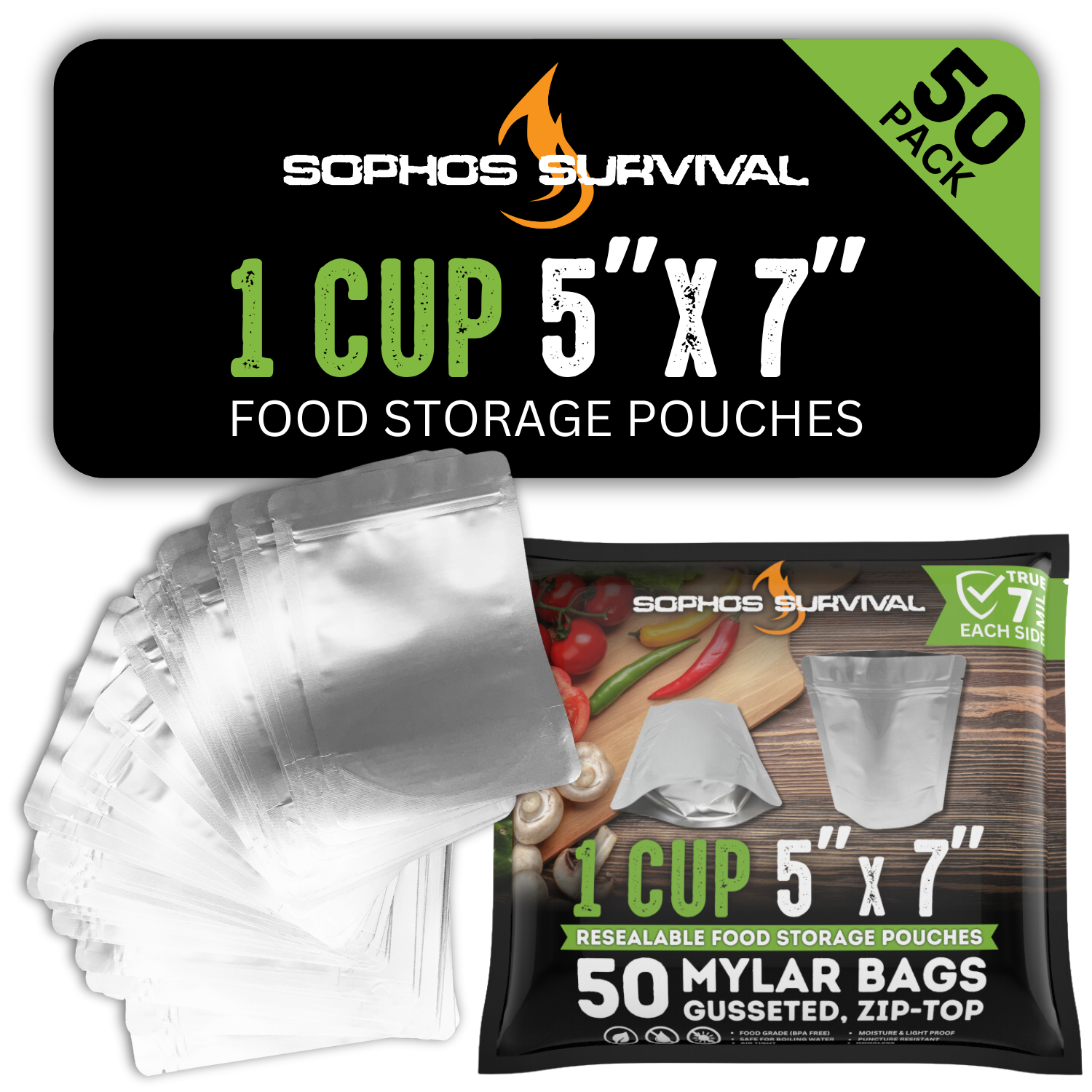 Mylar Bags | 7-Mil, Stand Up, Zip-Top (pack of 50)