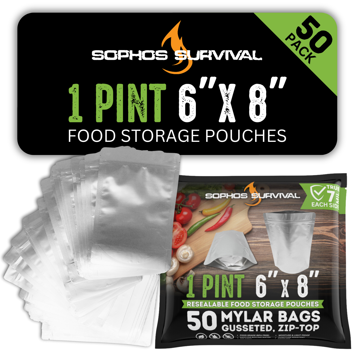 Mylar Bags | 7-Mil, Stand Up, Zip-Top (pack of 50)