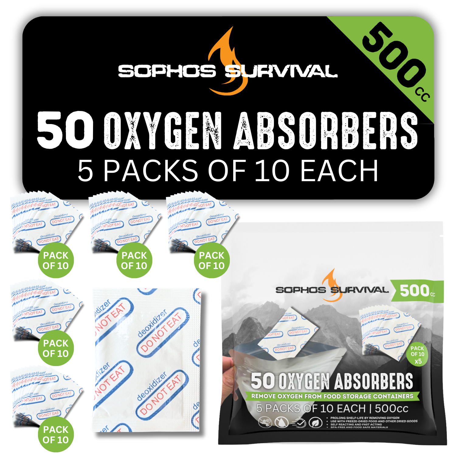 500cc Oxygen Absorbers – 50 count (5 Packs of 10)